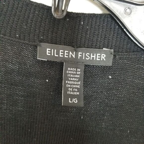 Eileen Fisher 100% Merino Wool Sparkle Open Front Cardigan Sz L Black Lagenlook - Picture 7 of 8